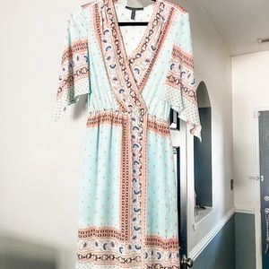 BCBGmaxAzria light blue and pink midi dress